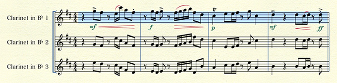 「Clarinet 1」の対象小節を選択